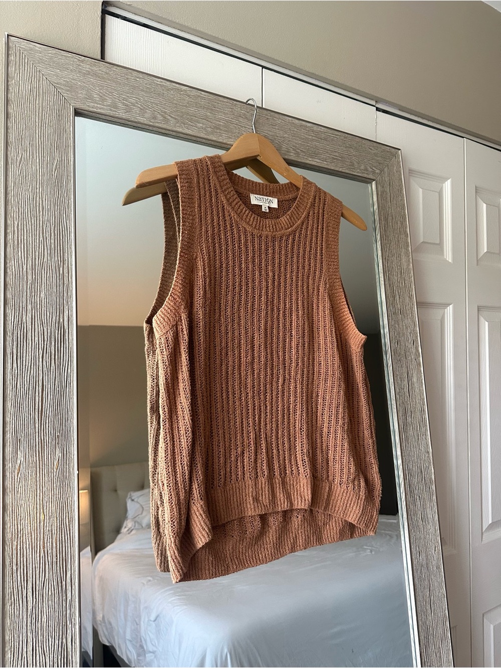 Nation LTD Pima Cotton Brown Knit Crew Neck Sleeveless Sweater Size Medium